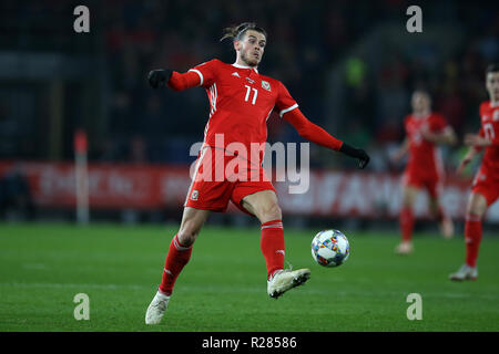 Cardiff, Großbritannien. 16. November 2018. Gareth Bale von Wales in Aktion. Die UEFA Nationen Liga Match, Wales v Dänemark in Cardiff City Stadium in Cardiff, South Wales am Freitag, 16. November 2018. pic von Andrew Obstgarten/Andrew Orchard sport Fotografie/Alamy live Nachrichten Leitartikel NUR VERWENDEN Stockfoto