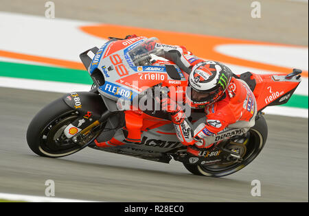 Manilva, Spanien. 17. November 2018, Jorge Lorenzo, motogp-Fahrer von Ducati Team, im Qualifying auf die Pole Position für Comunitat Valenciana GP. Credit: rosdemora/Alamy leben Nachrichten Stockfoto