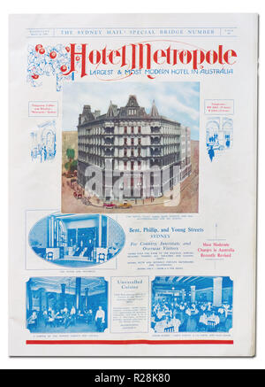 Ein 1932 Zeitung Werbung für das Hotel Metropole, Sydney. Stockfoto