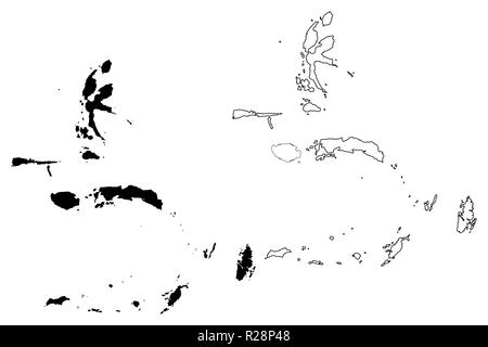 Sunda-inseln (Unterteilungen von Indonesien, Provinzen Indonesiens) Karte Vektor-illustration, kritzeln Skizze den Molukken (Gewürzinseln, Maluku, Nord Mal Stock Vektor