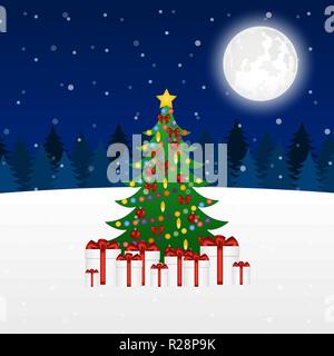 Weihnachtsbaum mit Geschenken dekoriert Stock Vektor