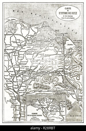 Isthmus von Suez und Nil Delta alte Karte. Durch Erhhard und Bonaparte, Publ. Bei le Tour du Monde, Paris, 1863 Stockfoto