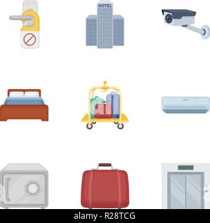 Hotel Symbole im Comic-stil. Große Sammlung von hotel Vektor Symbol lieferbar Stock Vektor
