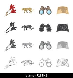 Jagd, Safari, Afrika, und andere Symbol im Comic-stil. Leopard, Tier, Tier, Symbole in der Sammlung. Stock Vektor