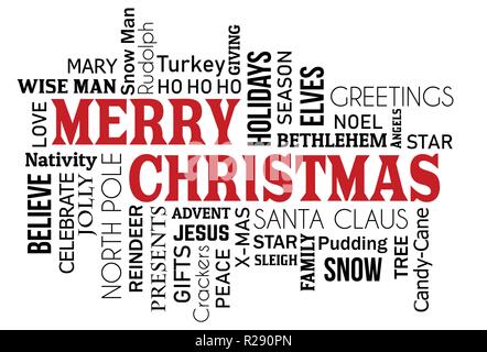 Frohe Weihnachten Wort cloud Konzept auf weißem Hintergrund, Vector Illustration Stock Vektor
