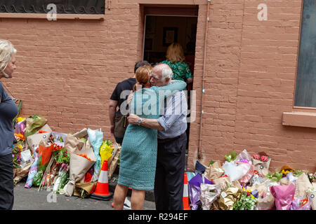 Beileid an Nino Pangrazio die übrigen Miteigentümer von Pellegrini in Bourke St, Melbourne, Victoria, Australien Stockfoto