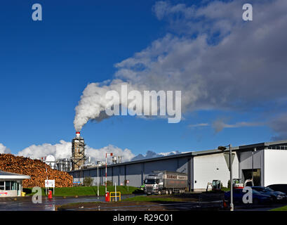 Ramage Transport Ltd. Lastkraftwagen bei Egger Baronie Industrieanlagen. Auchinleck, East Ayrshire, Schottland, Großbritannien, Europa. Stockfoto