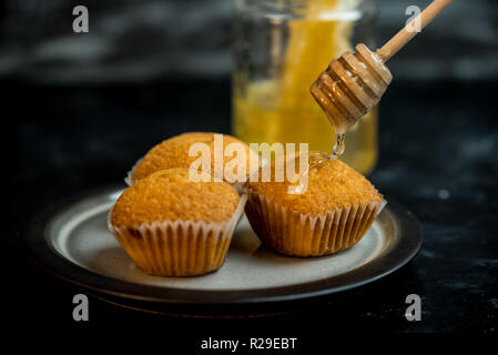 Lemon Muffins gekrönt mit goldenen Honig Stockfoto