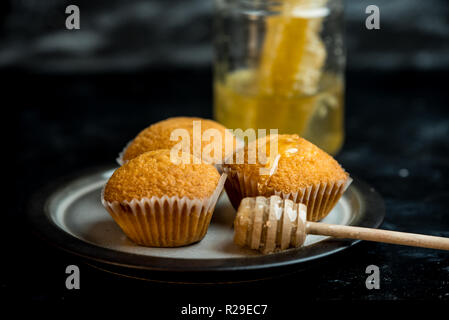 Lemon Muffins gekrönt mit goldenen Honig Stockfoto