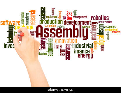 Montage Wort cloud hand Konzept Schrift auf weißen Hintergrund. Stockfoto