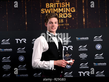 Schwimmen Sportler des Jahres Sieger Duncan Scott während des britischen Swimming Awards 2018 an dem Punkt, Lancashire County Cricket Club, Manchester Stockfoto