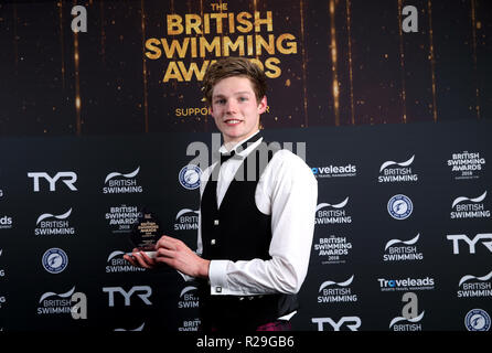 Schwimmen Sportler des Jahres Sieger Duncan Scott während des britischen Swimming Awards 2018 an dem Punkt, Lancashire County Cricket Club, Manchester Stockfoto