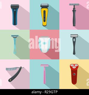 Rasierer blade Razor persönliche Symbole gesetzt. Flache Abbildung: 9 Rasierer blade Razor persönlichen Vector Icons für Web Stock Vektor
