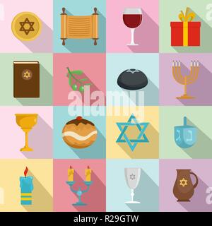 Chanukah jüdische Feiertag Symbole gesetzt. Flache Darstellung von 16 Chanukah jüdische Feiertag Vector Icons für Web Stock Vektor