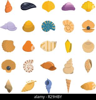 Sea Shell Icons einstellen. Flache Darstellung von 25 Sea Shell Vector Icons isoliert auf weißem Stock Vektor