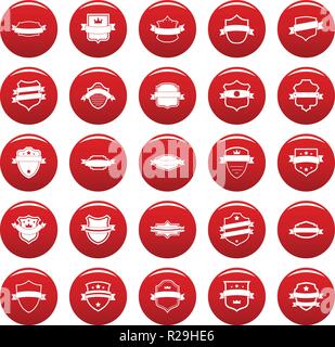Shield Abzeichen Symbole gesetzt. Einfache Abbildung von 25 shield Abzeichen Vector Icons rot isoliert Stock Vektor