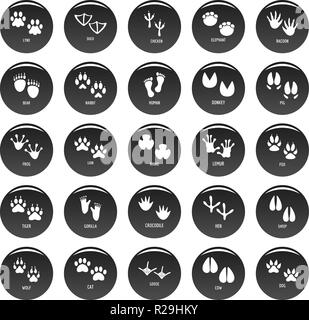 Tier footprint Symbole gesetzt. Einfache Abbildung: 25 Tier footprint Vector Icons schwarz isoliert Stock Vektor