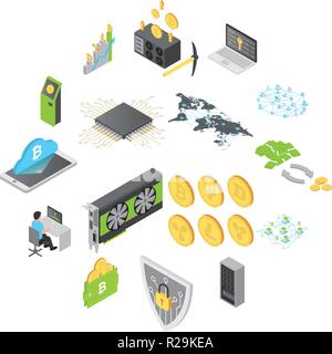 Blockchain Technologie Symbole gesetzt. Isometrische Darstellung von 16 blockchain Technologie Vector Icons für Web Stock Vektor