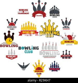 Bowling kegling Spiel Symbole gesetzt. Realistische Abbildung von 16 Bowling kegling Spiel Vector Icons für Web Stock Vektor