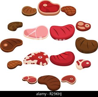 Steak zum Abendessen gegrilltes Rindfleisch Symbole gesetzt. Flache Darstellung von 16 Steak zum Abendessen gegrilltes Rindfleisch Vector Icons für Web Stock Vektor