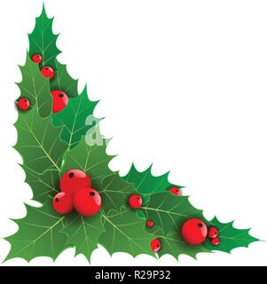 Dekorative Ecke oder mit Weihnachten Stechpalme Beeren für ihre Grenzen. Vector Illustration. Stock Vektor