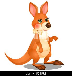 Niedlich animierte Kangaroo mit Bogen auf weißem Hintergrund. Vektor cartoon Close-up Abbildung. Stock Vektor