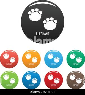 Elephant Symbol Schritt. Einfache Abbildung von Elefant schritt Vector Icons Set Color isoliert auf weißem Stock Vektor