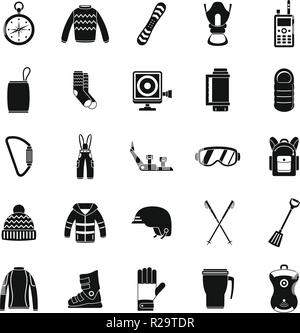 Snowboard Ausrüstung ski winter schnee Symbole gesetzt. Einfache Abbildung: 25 Snowboard Ausrüstung ski winter schnee Vector Icons für Web Stock Vektor