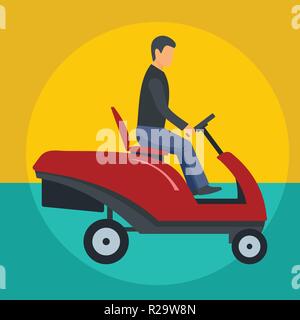Mann, der an Gras schneiden Machine Symbol. Flache Darstellung des Menschen an der Basis Schneidemaschine vektor Symbol für Web Design Stock Vektor
