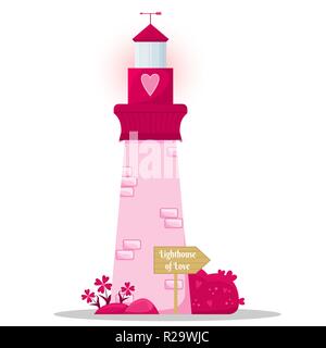 Valentinstag Hintergrund. Rosa Leuchtturm der Liebe. Stock Vektor