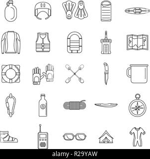 Rafting Kajak Kanu wasser Symbole gesetzt. Überblick Abbildung: 25 rafting Kajak Wasser Kanu Vector Icons für Web Stock Vektor