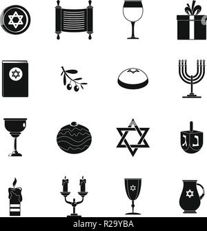 Chanukah jüdische Feiertag Symbole gesetzt. Einfache Abbildung von 16 Chanukah jüdische Feiertag Vector Icons für Web Stock Vektor