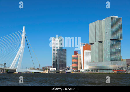 Erasmus Brücke (erasmusbrug) und Skyline, Rotterdam, Zuid Holland, Niederlande Stockfoto