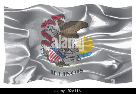 Illinois State Flagge über dem weißen Hintergrund flattern Stockfoto