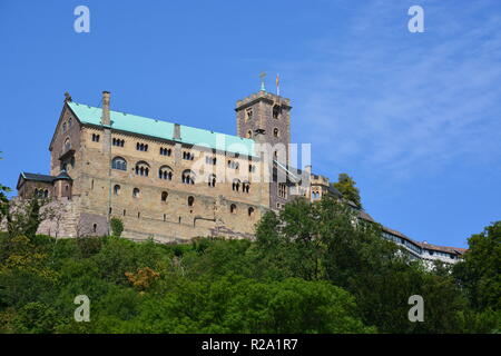 Eisenach, Deutschland - Blick auf die Wartburg in der Nähe von der historischen Stadt Eisenach, Region Thüringen, Deutschland - Zuflucht von MARTIN LUTHER in den Jahren 1521 und 1522 Stockfoto