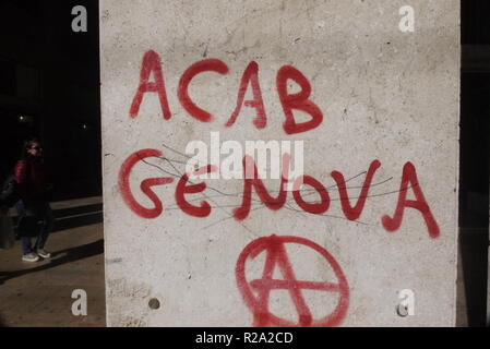 Politische Graffiti, La Spezia, Ligurien, Italien Stockfoto