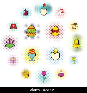Ostern eingestellt Icons im Comic Stil auf weißem Hintergrund Stock Vektor