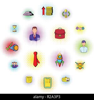 Büro- und Geschäftshaus Icons im Comic-Stil auf einem weißen Hintergrund Stock Vektor