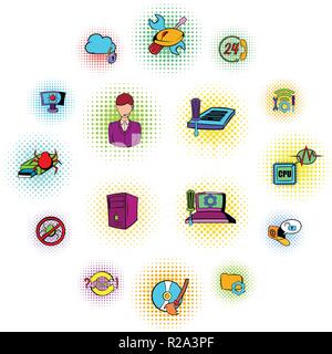 Technischer Support-Icons im Comic-Stil auf einem weißen Hintergrund Stock Vektor