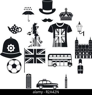 Großbritannien-Symbole im einfachen Stil auf einem weißen Hintergrund festlegen Stock Vektor