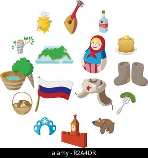 Russland cartoon Symbole auf weißem Hintergrund Stock Vektor