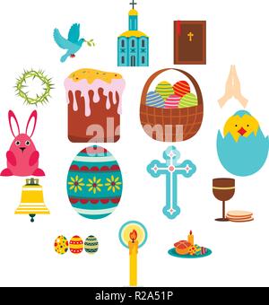 Ostern flachbild Symbole auf weißem Hintergrund Stock Vektor