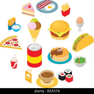 Fast food isometrische 3D-Symbole. Farbe Symbole isoliert auf weißem Stock Vektor
