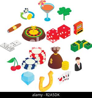 Casino isometrische 3D-Symbole auf weißem Hintergrund isoliert Stock Vektor