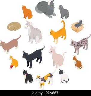 Katze-Symbole, die inmitten einer isometrischen 3d Stil auf einem weißen Hintergrund Stock Vektor