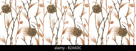Botanische Aquarell. Kegel und Filialen. Holz nahtlose Muster für Weihnachten Textil- und Web Design Stockfoto