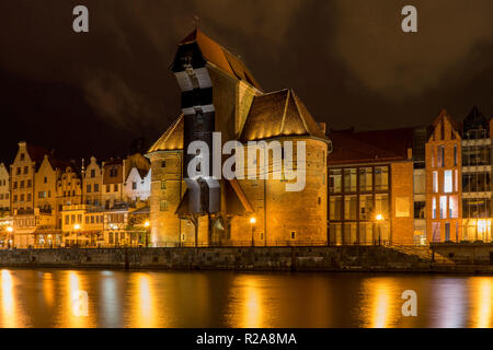 Nacht Foto des Canal waterfront der Stadt Danzig, Polen. Stockfoto