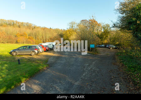 Folly Farm in der Nähe von Bristol, Blick auf den Parkplatz Stockfoto