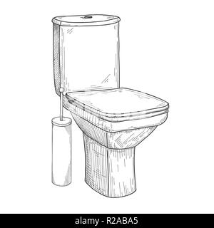 Skizze der WC-Schüssel und andere Pflegeprodukte auf weißem Hintergrund. Vektor Stock Vektor