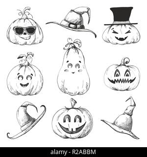 Hand der Kürbisse für Halloween. Vector Illustration in Skizze Stil. Stock Vektor